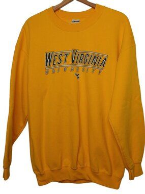 West Virginia University Sweatshirt Large Gold Crew Neck WVU Mountaineers